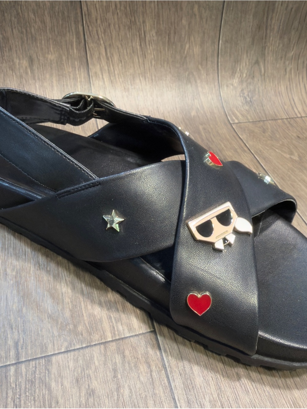 Karl Lagerfeld Paris Bexli sandals black charm slingback wedge women’s size 8 - Picture 7 of 9
